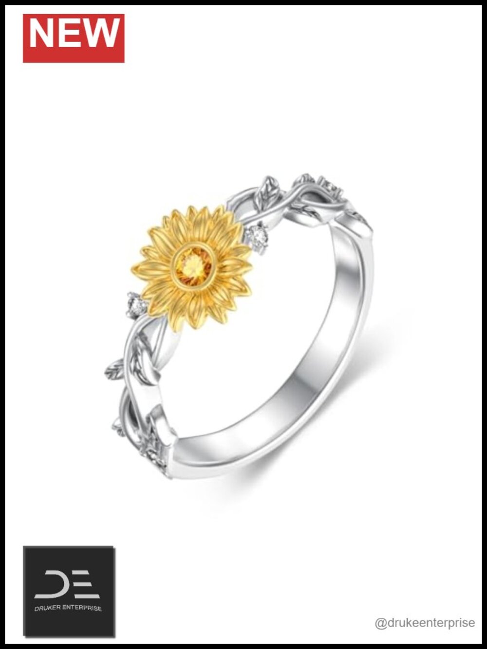 Sterling Silver Sunflower Statement Ring Natural Citrine Size 6 Gift for Her